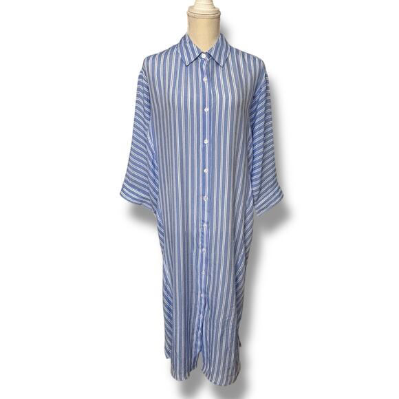 NWT Marissa Olivia Blue with White Stripe Oversized Shirt Dress Size Small - Picture 1 of 7